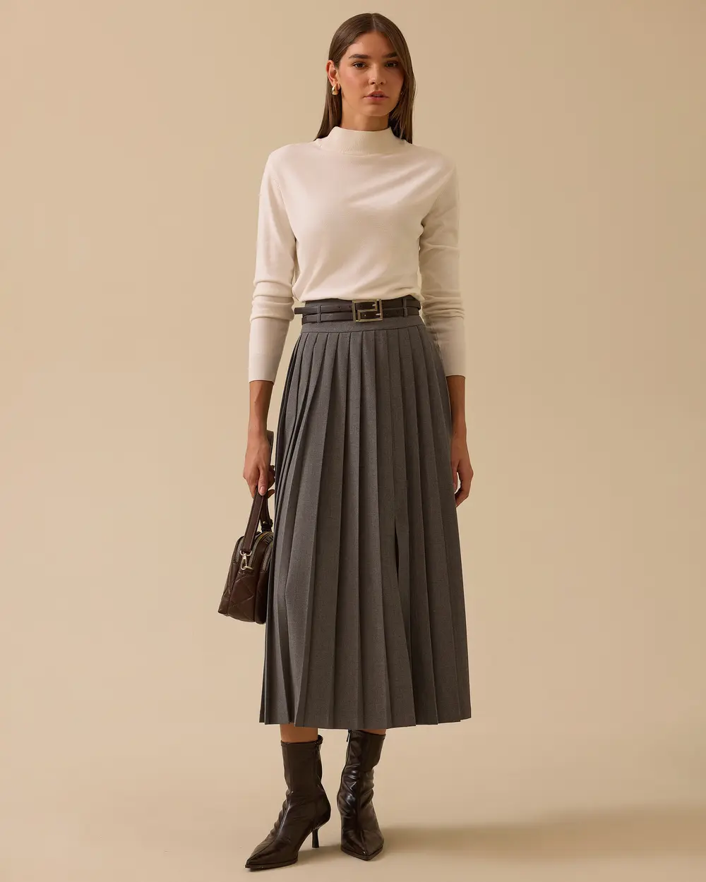 Kemer Detaylı Pileli Etek