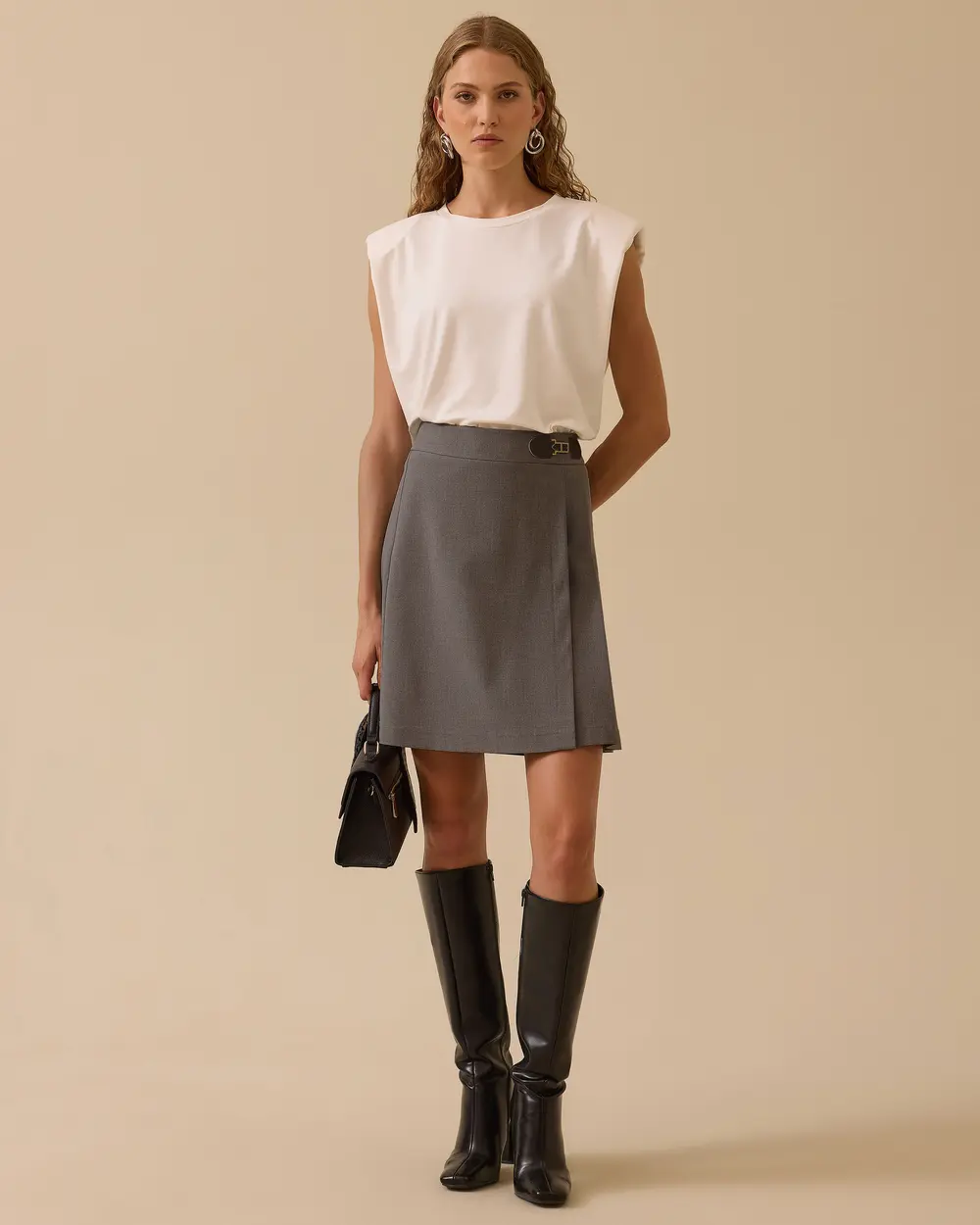 Pile Detaylı Diz Üstü Etek