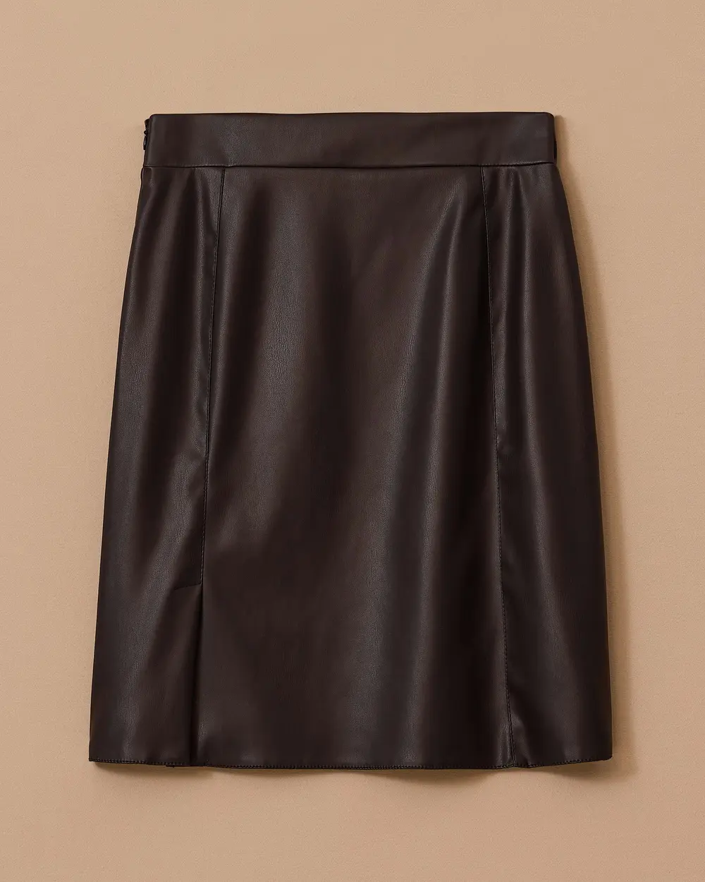 Yırtmaç Detaylı Suni Deri Etek