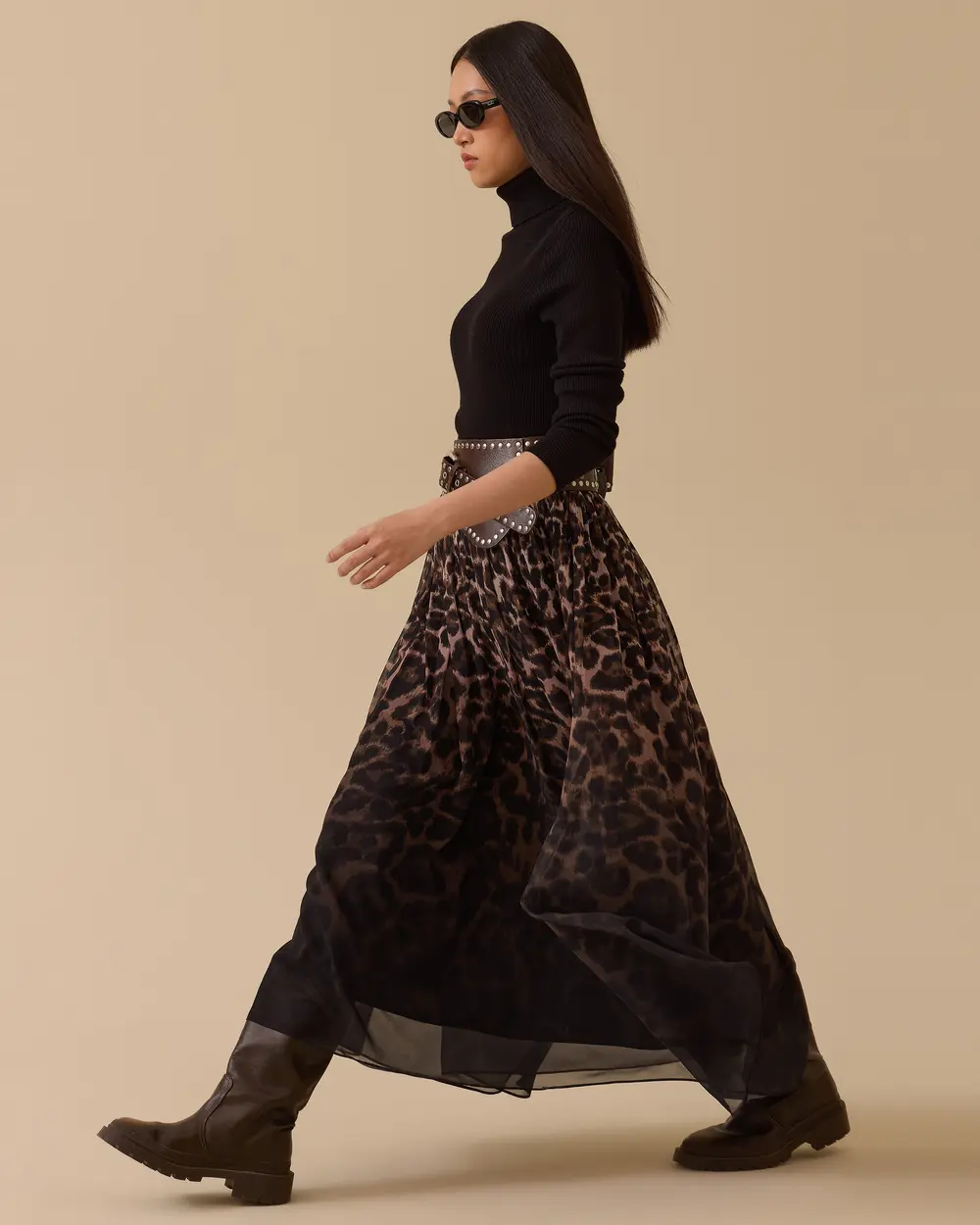 Leopar Desenli Şifon Etek