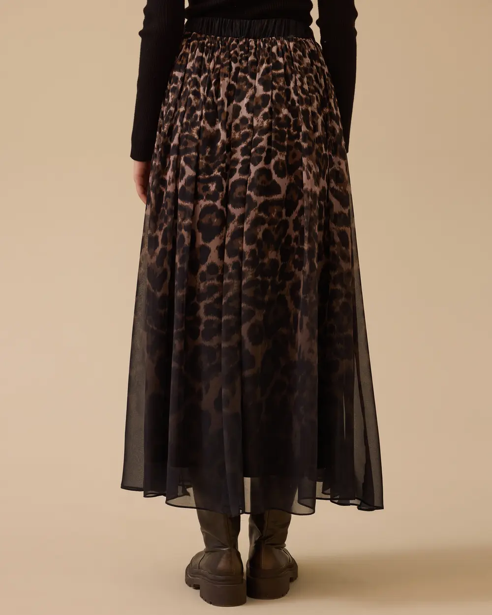 Leopar Desenli Şifon Etek