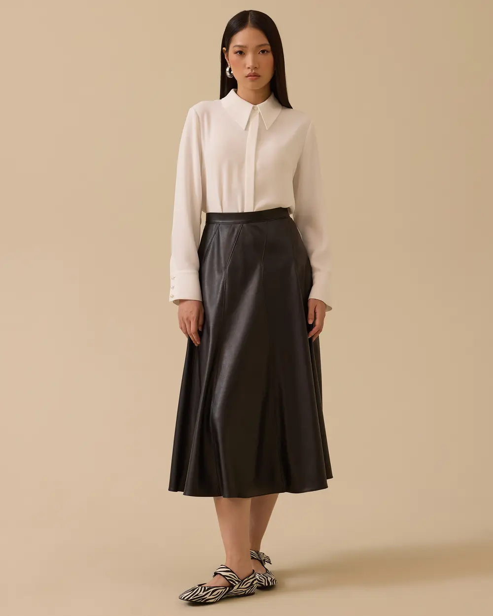 Faux Leather Flared Skirt