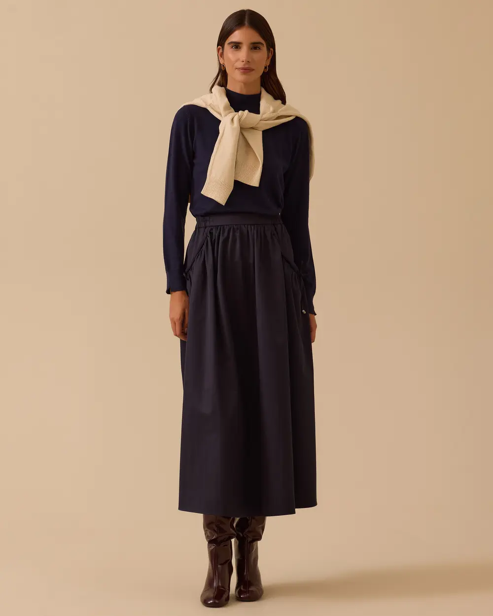 Büzgü Detaylı Midi Etek