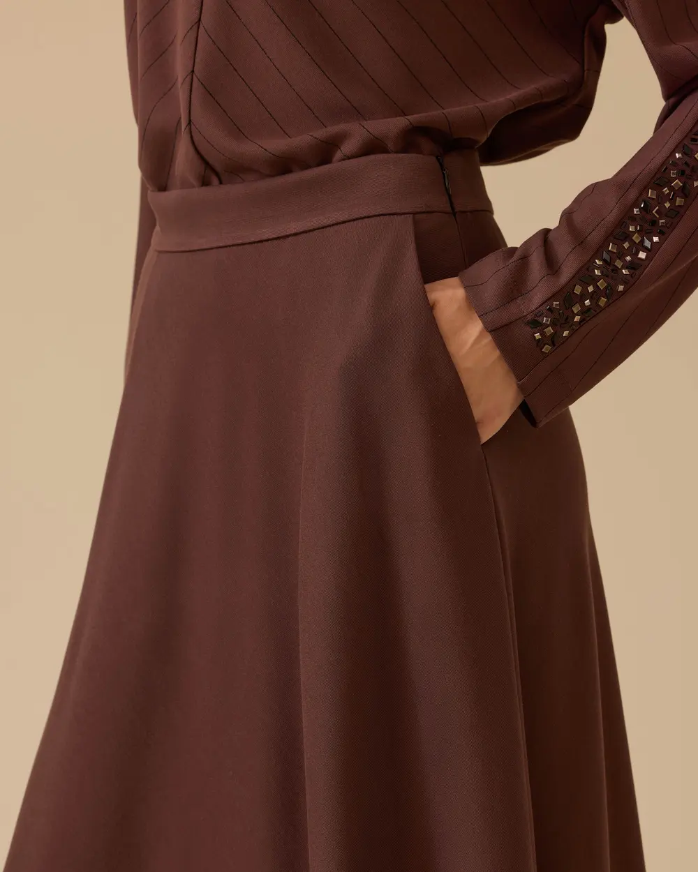 Çizgi Detaylı Kloş Etek