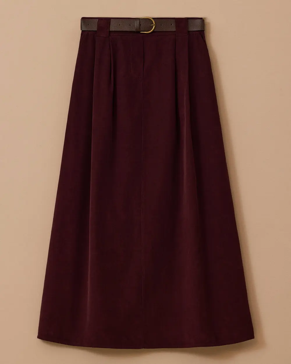 Velvet Skirt with Double Pleated Pockets
