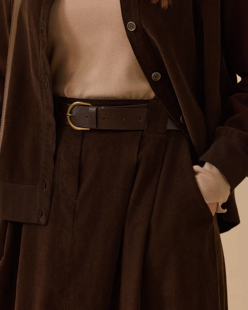 Çift Pileli Cepli Kadife Etek