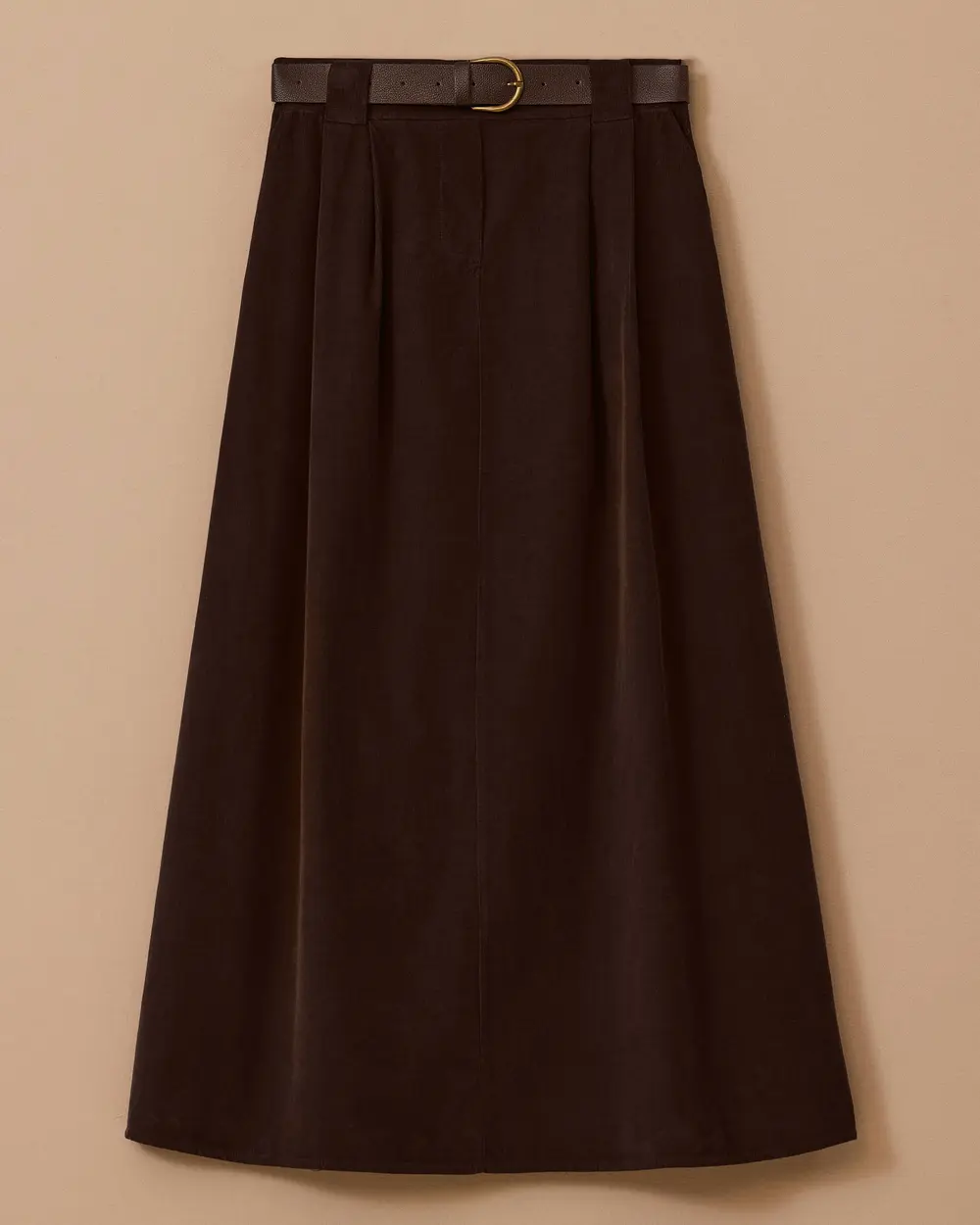 Velvet Skirt with Double Pleated Pockets