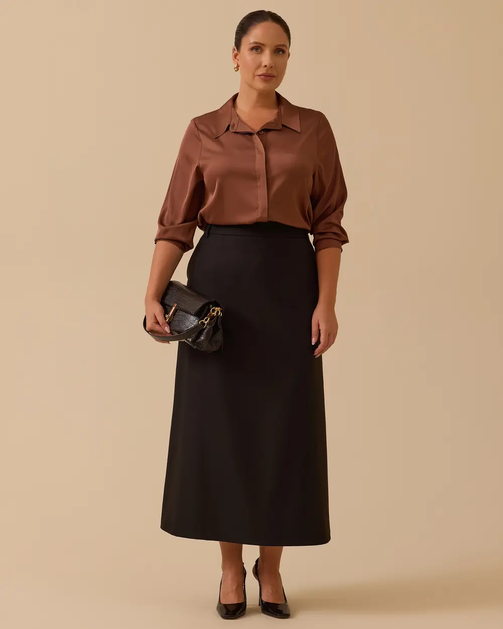 Plus Size Straight Skirt with Pockets