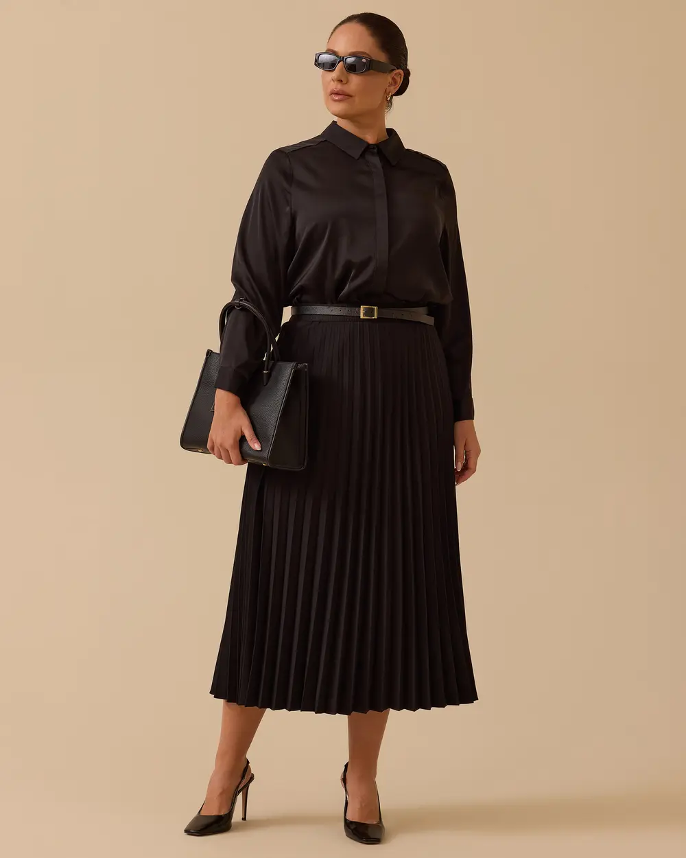 Büyük Beden Esnek Bel Pliseli Basic Etek