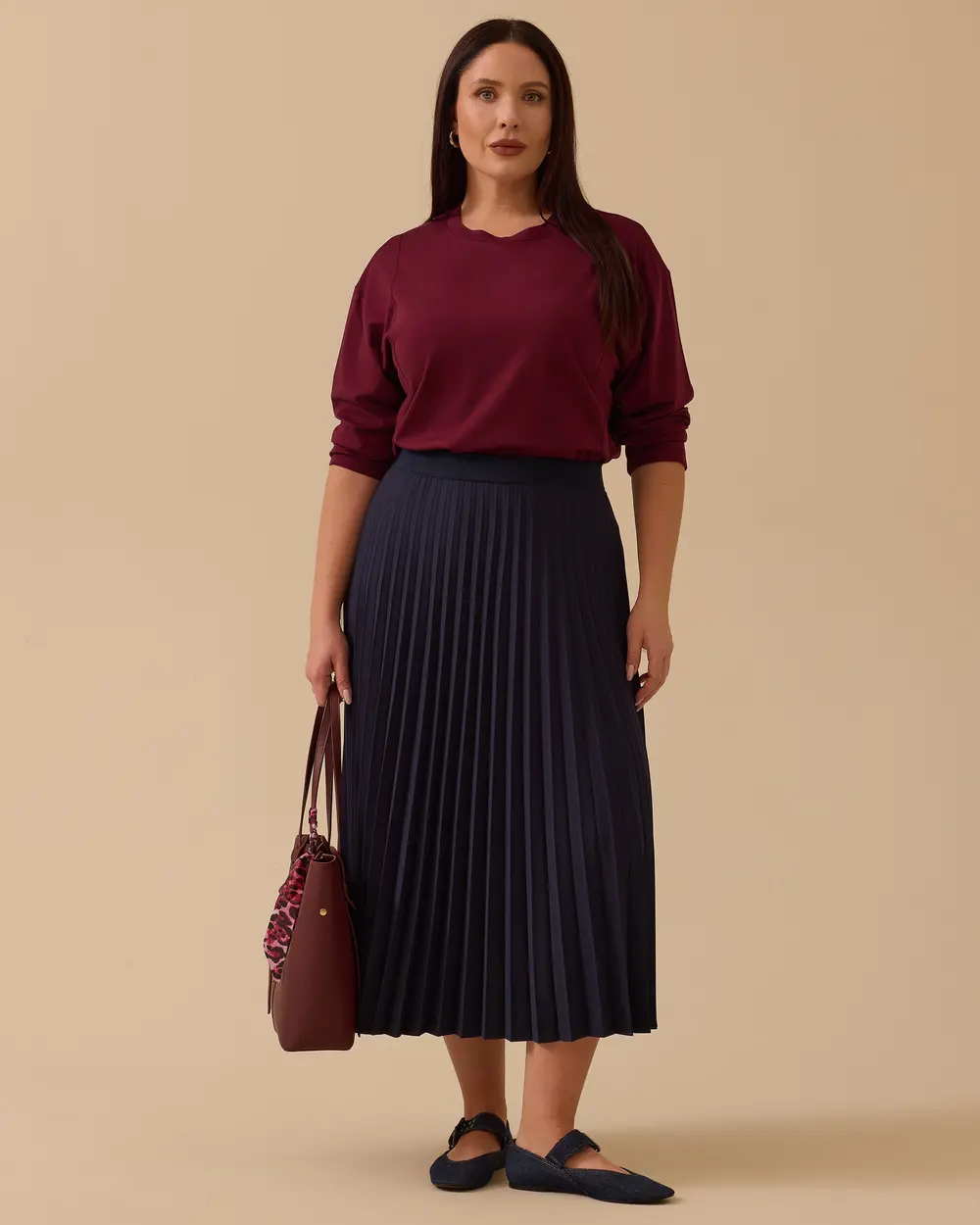 Büyük Beden Esnek Bel Pliseli Basic Etek