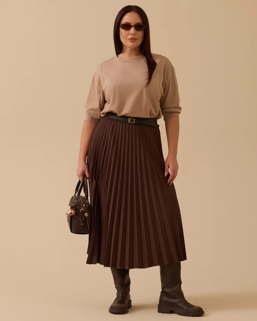 Büyük Beden Esnek Bel Pliseli Basic Etek