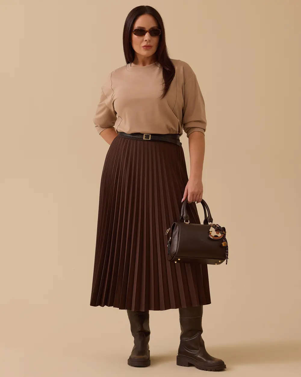 Büyük Beden Esnek Bel Pliseli Basic Etek