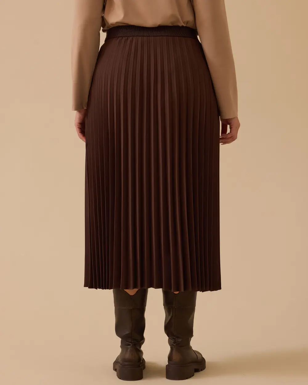 Büyük Beden Esnek Bel Pliseli Basic Etek