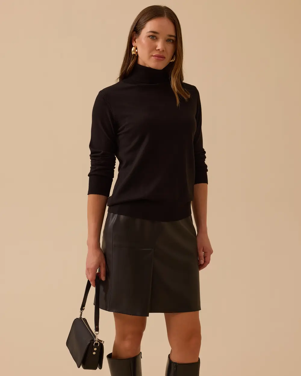 Tam Balıkçı Yaka Örme Triko Bluz