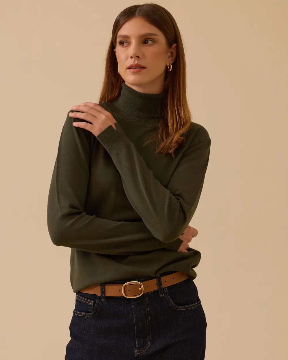 Tam Balıkçı Yaka Örme Triko Bluz