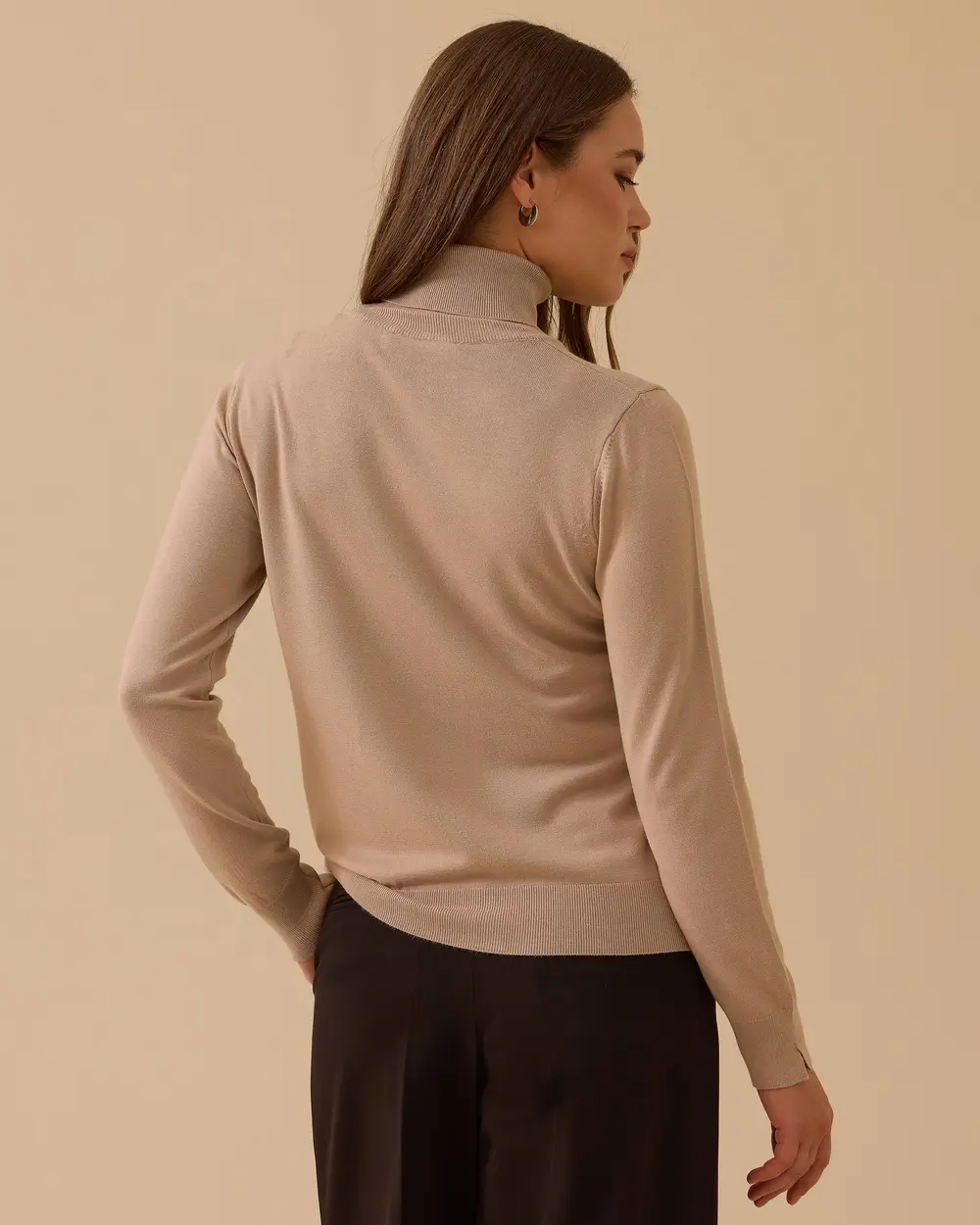 Tam Balıkçı Yaka Örme Triko Bluz