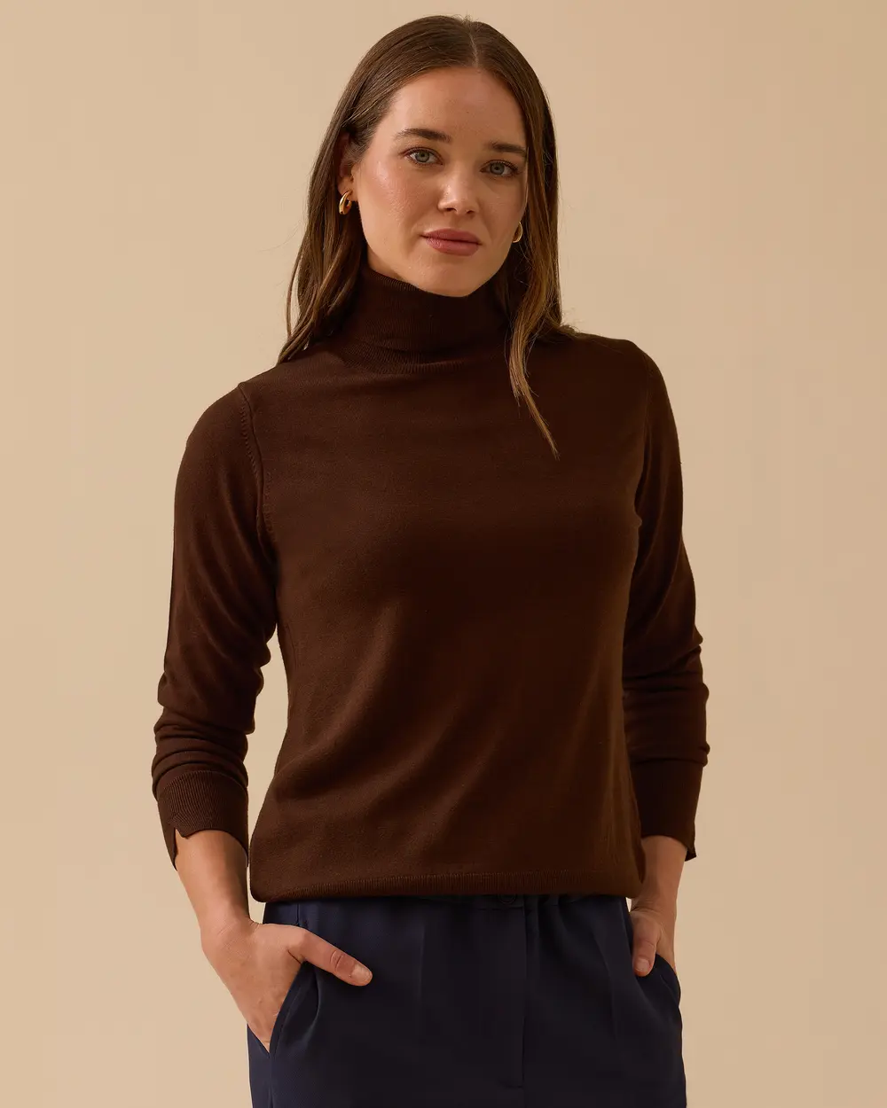 Tam Balıkçı Yaka Örme Triko Bluz