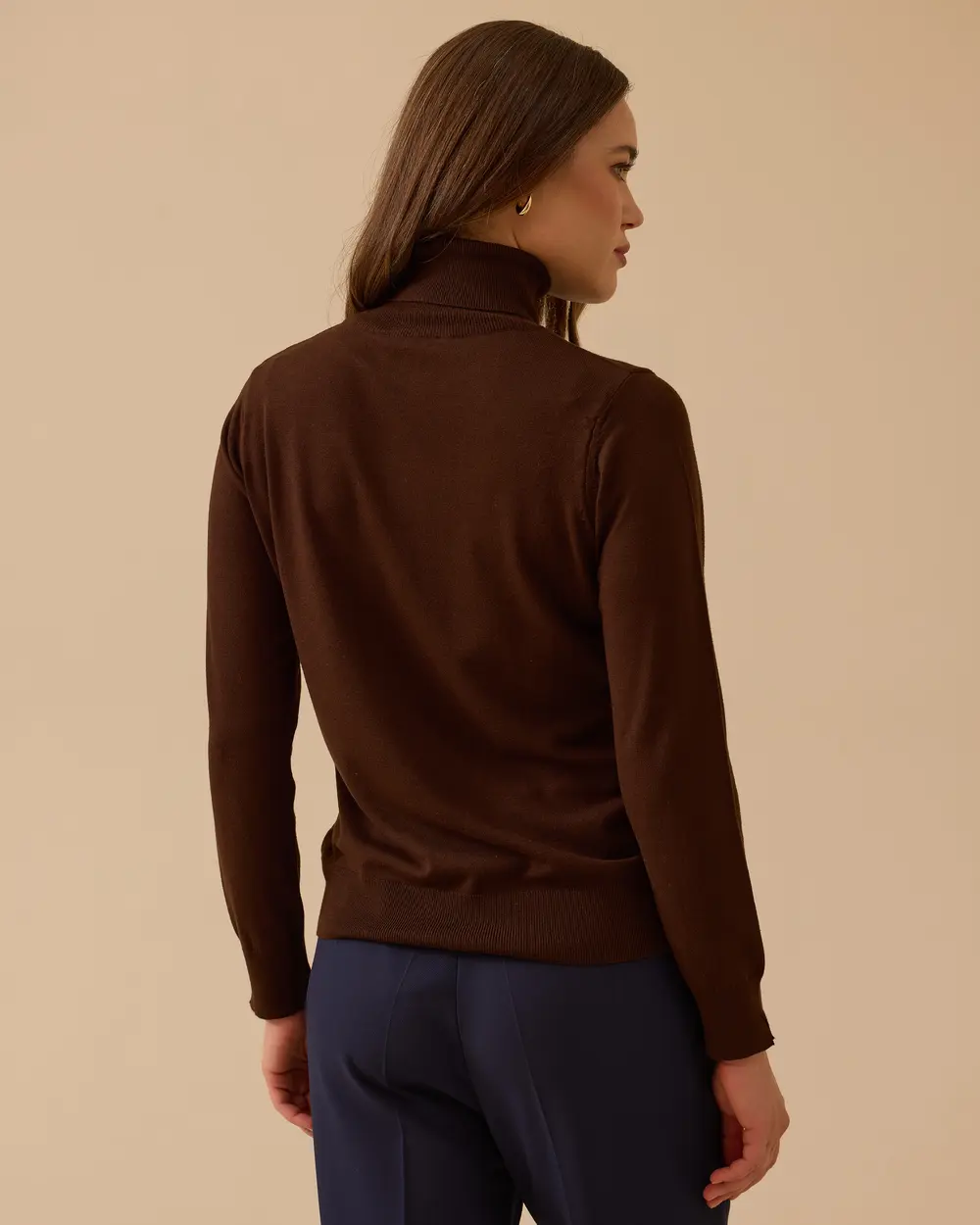 Tam Balıkçı Yaka Örme Triko Bluz