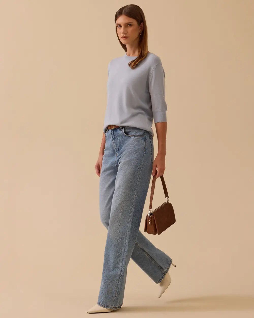 Short Sleeve Basic Sweater Blouse