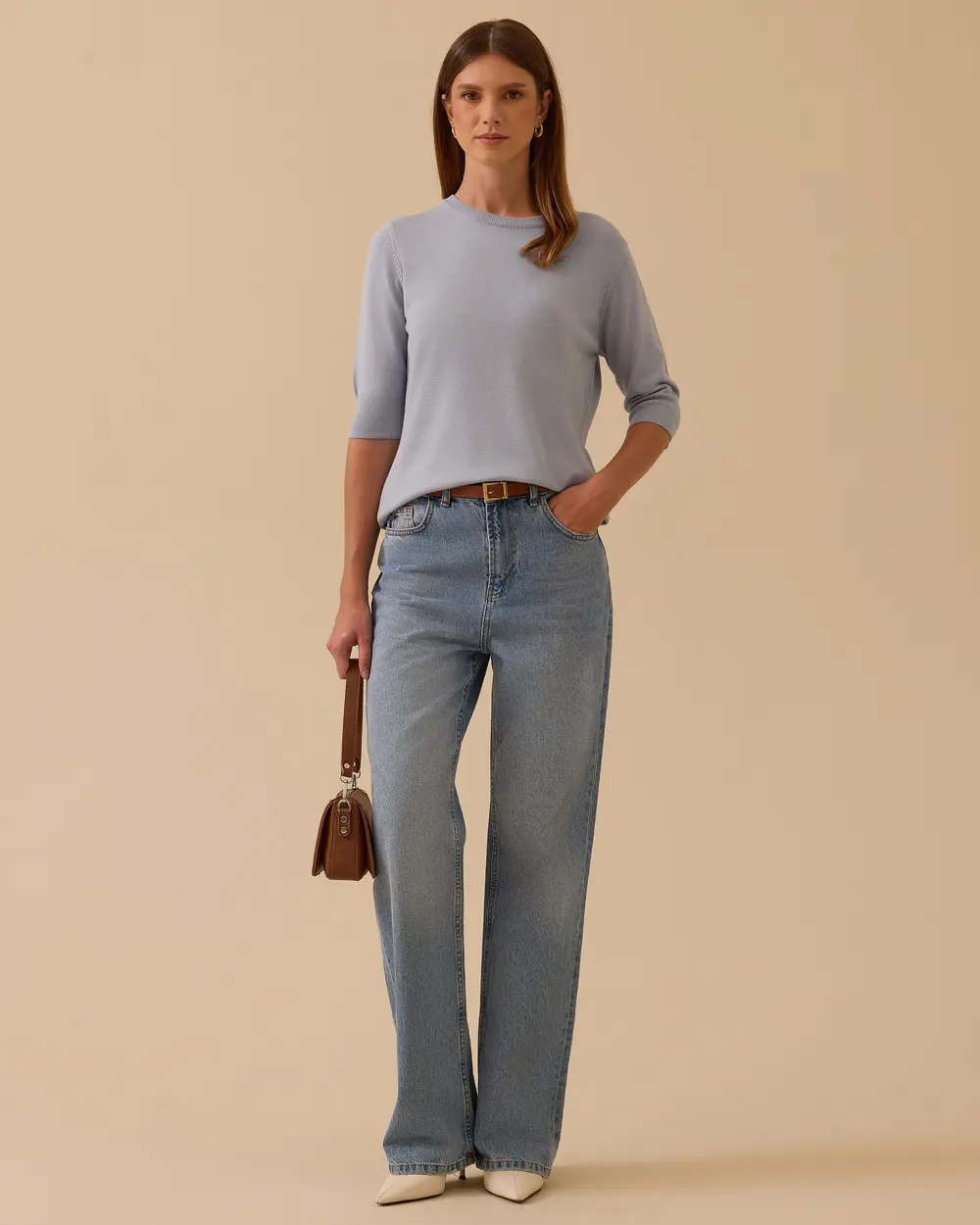 Short Sleeve Basic Sweater Blouse