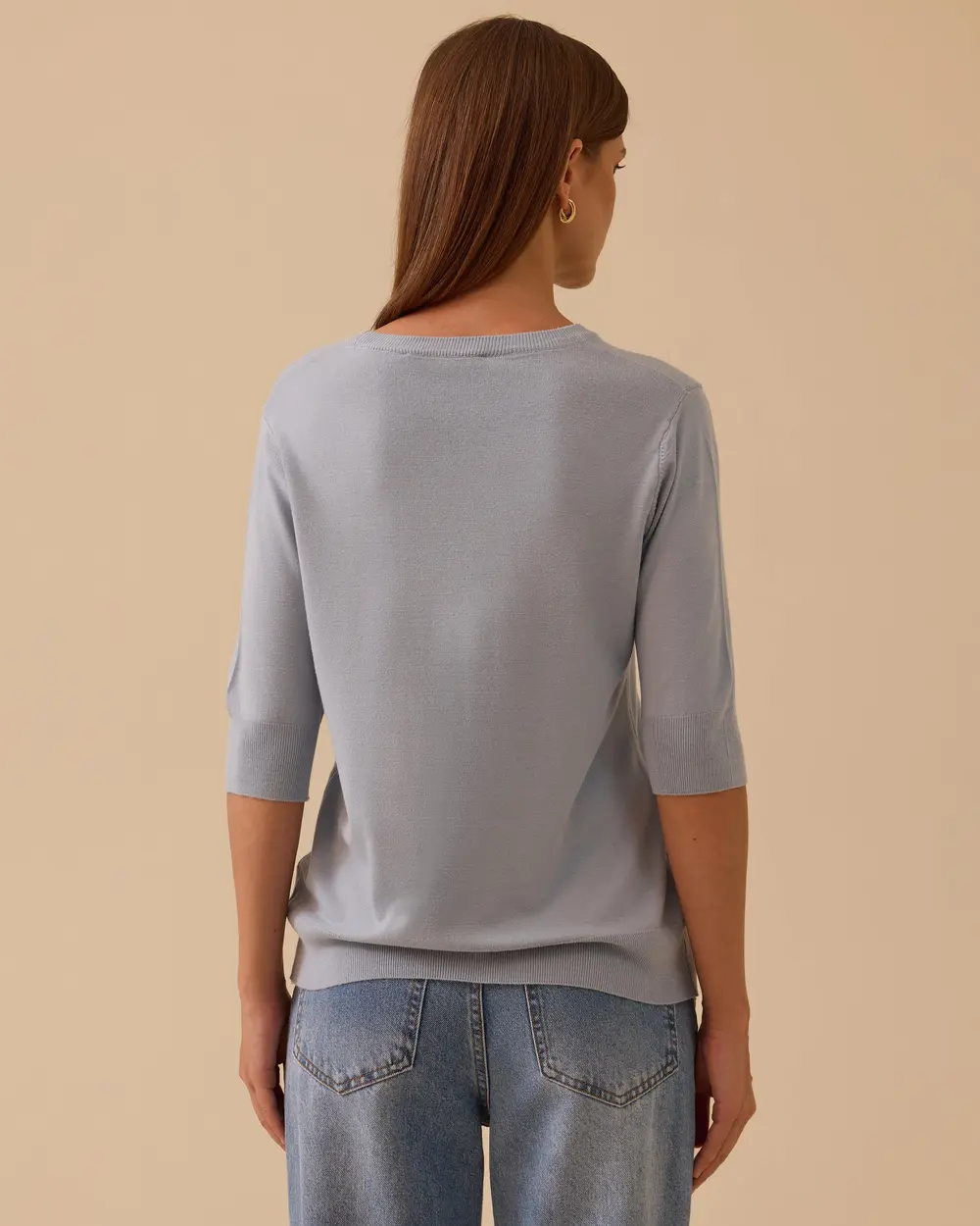 Short Sleeve Basic Sweater Blouse