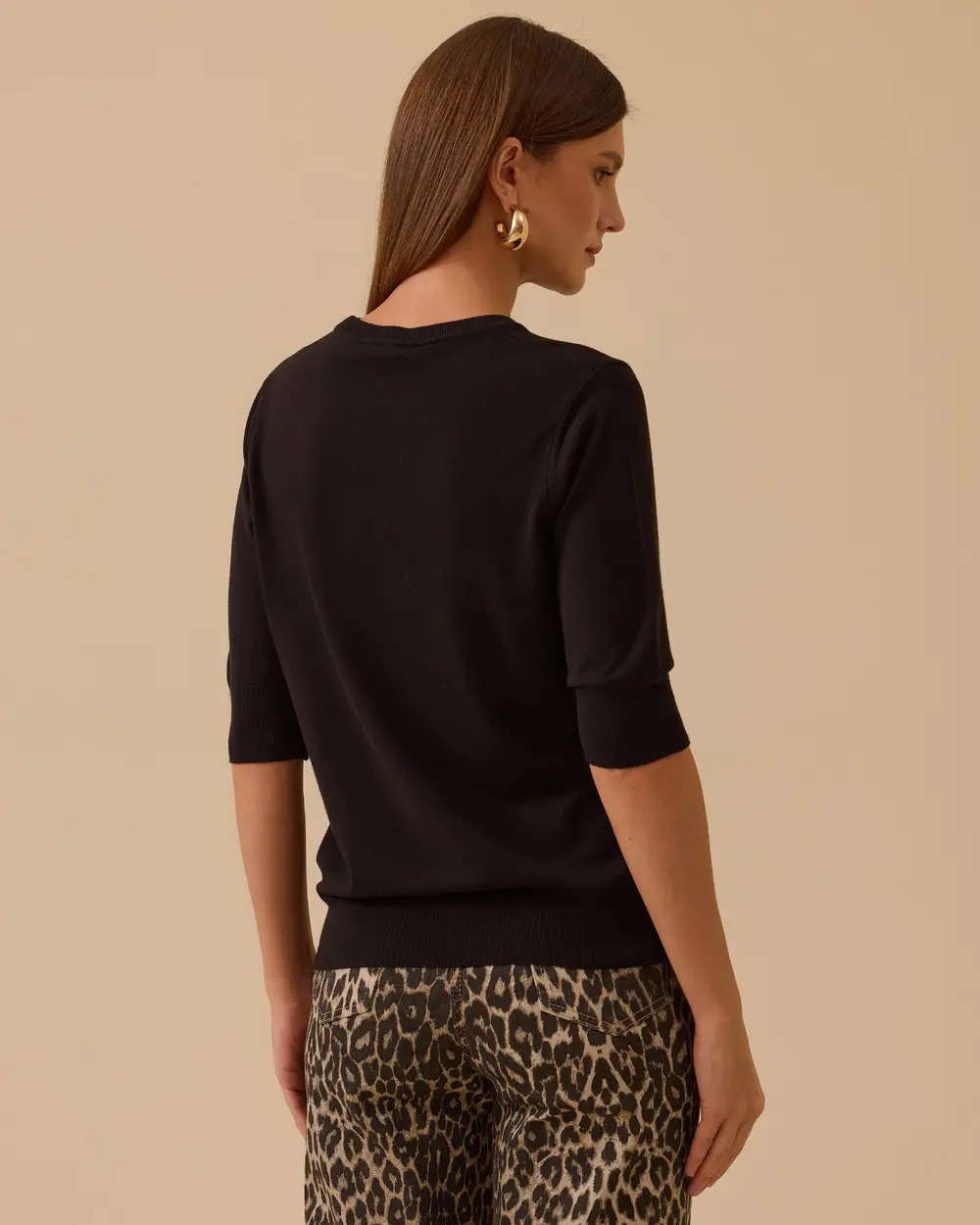 Short Sleeve Basic Sweater Blouse