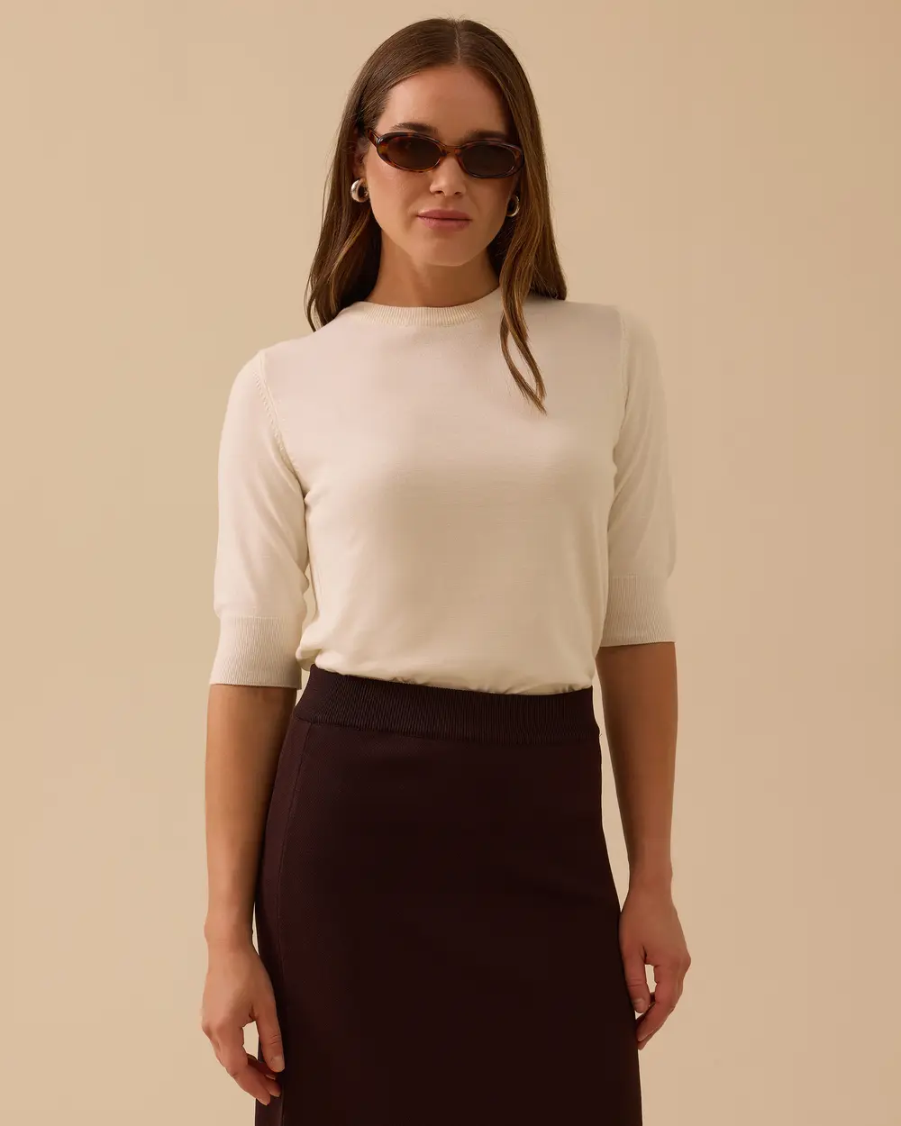 Short Sleeve Basic Sweater Blouse