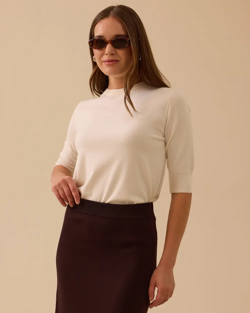 Short Sleeve Basic Sweater Blouse