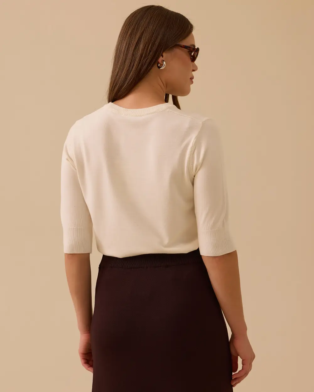 Short Sleeve Basic Sweater Blouse