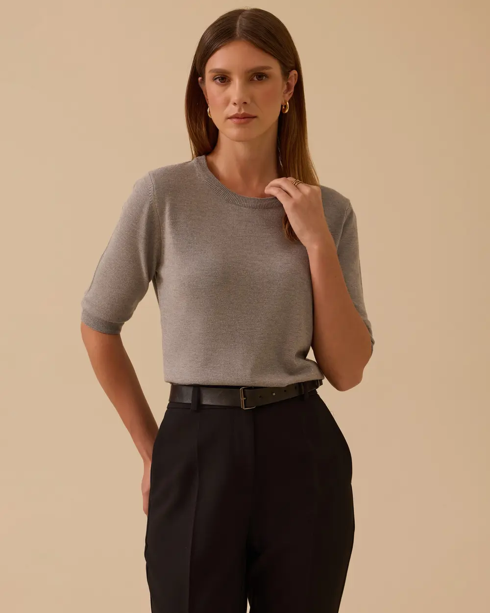 Short Sleeve Basic Sweater Blouse