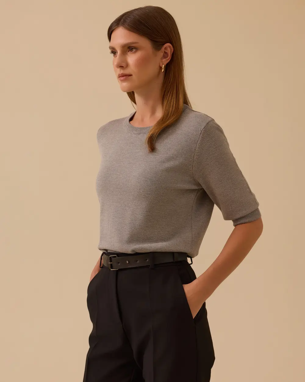 Short Sleeve Basic Sweater Blouse