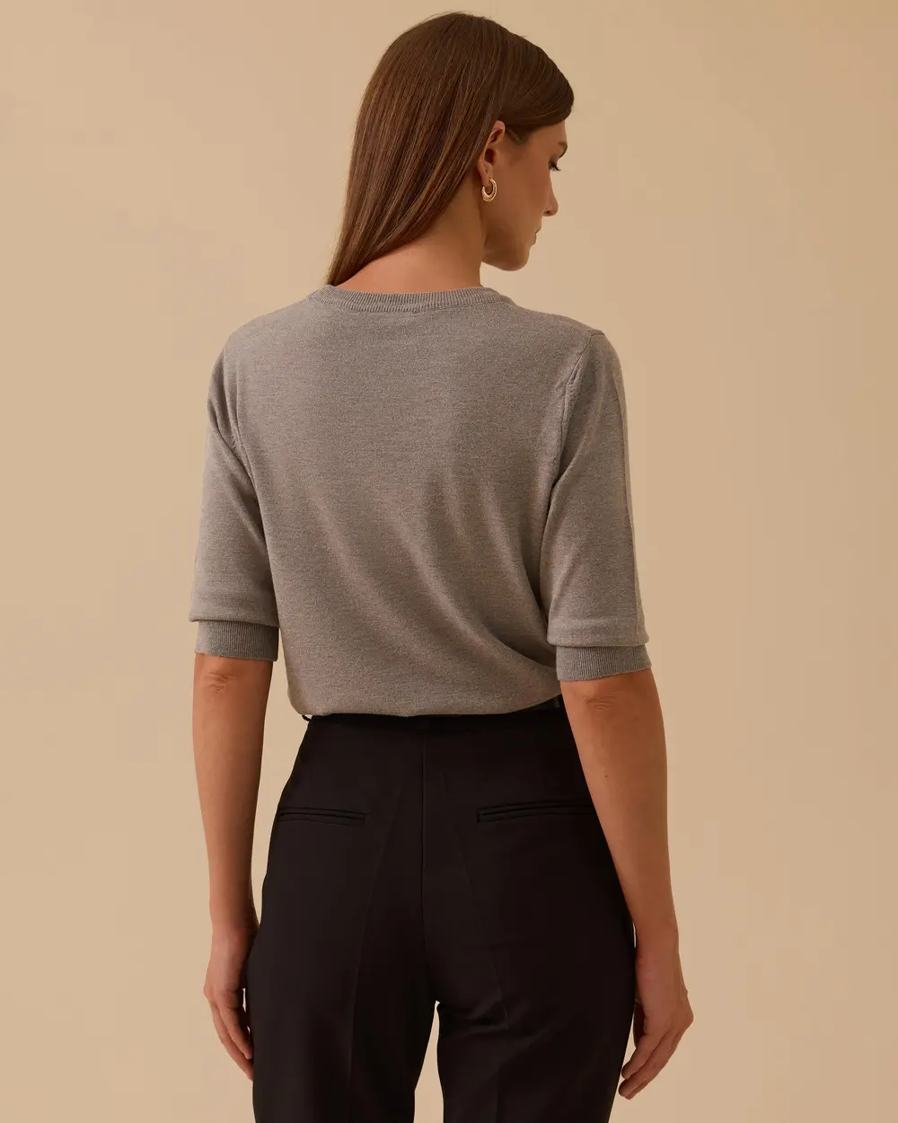 Short Sleeve Basic Sweater Blouse