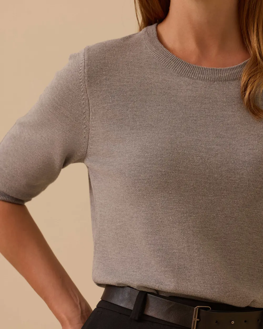 Short Sleeve Basic Sweater Blouse