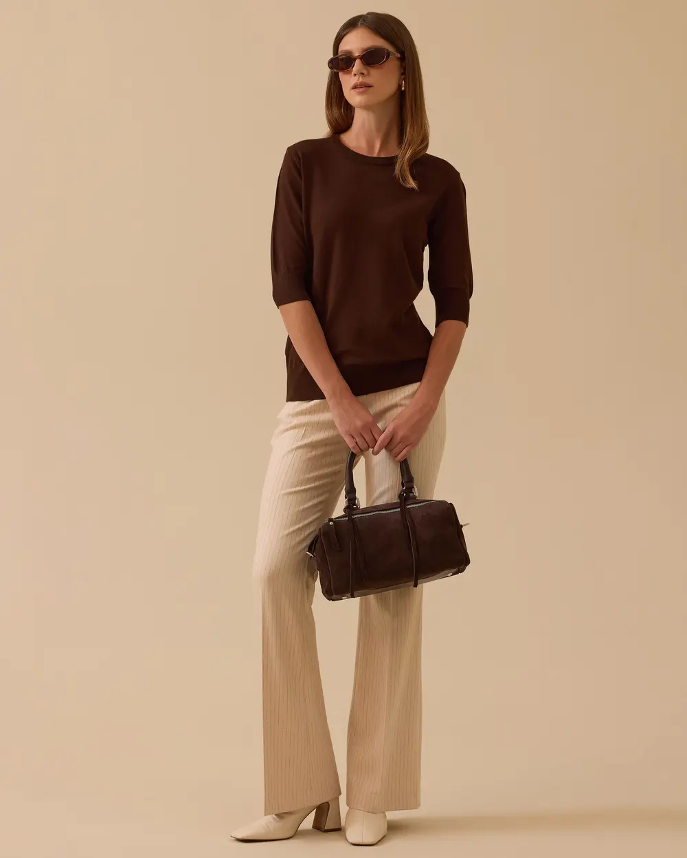 Short Sleeve Basic Sweater Blouse