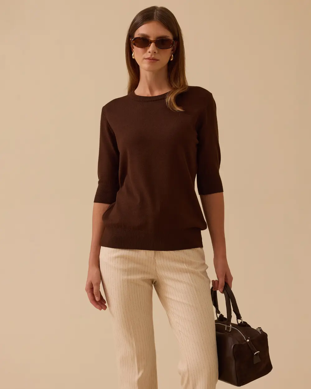 Short Sleeve Basic Sweater Blouse