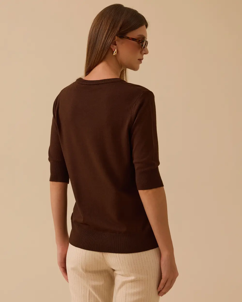 Short Sleeve Basic Sweater Blouse