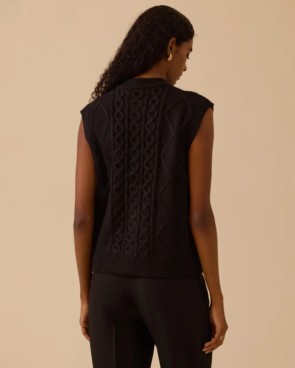 Düğmeli Örgü Desenli Triko Yelek