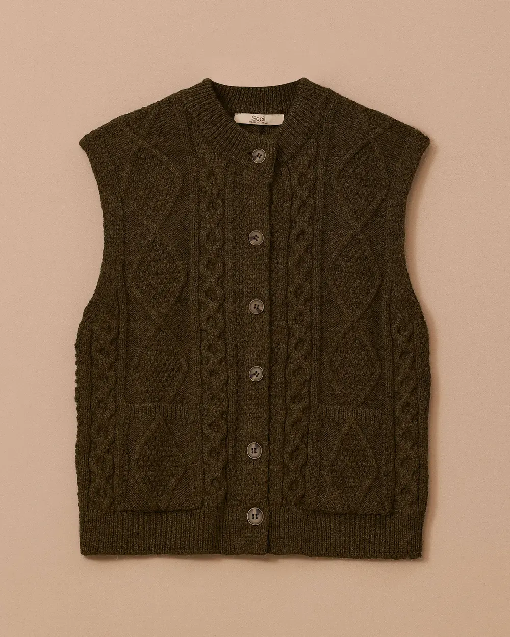 Buttoned Knit Patterned Sweater Vest