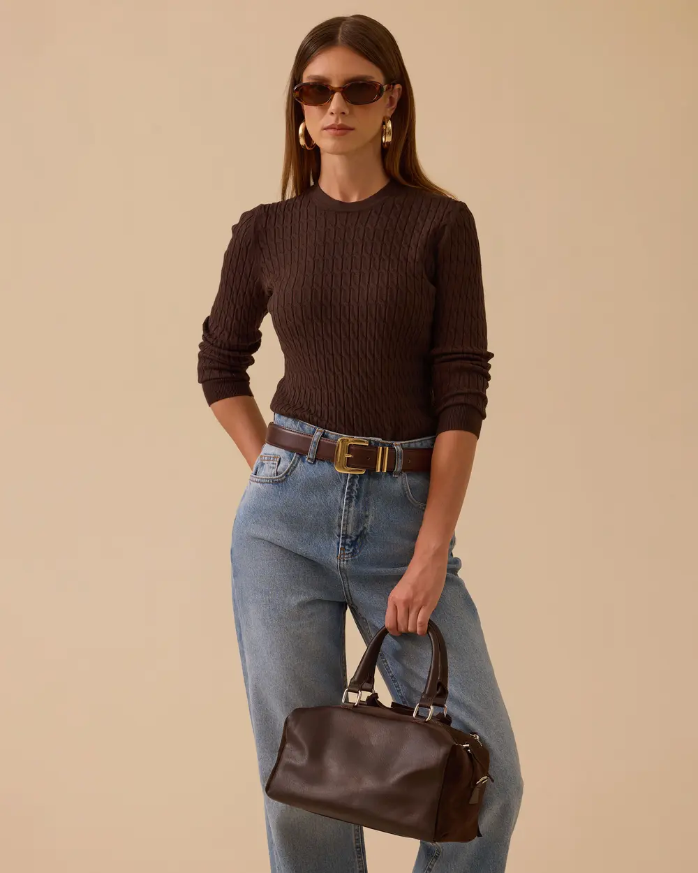 Örgü Desen Sıfır Yaka Triko