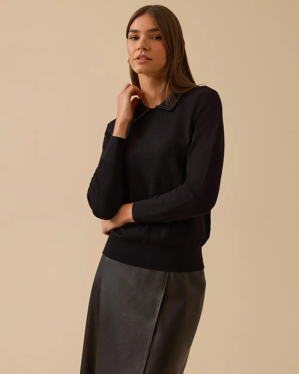 Bead Detailed Waist Length Sweater