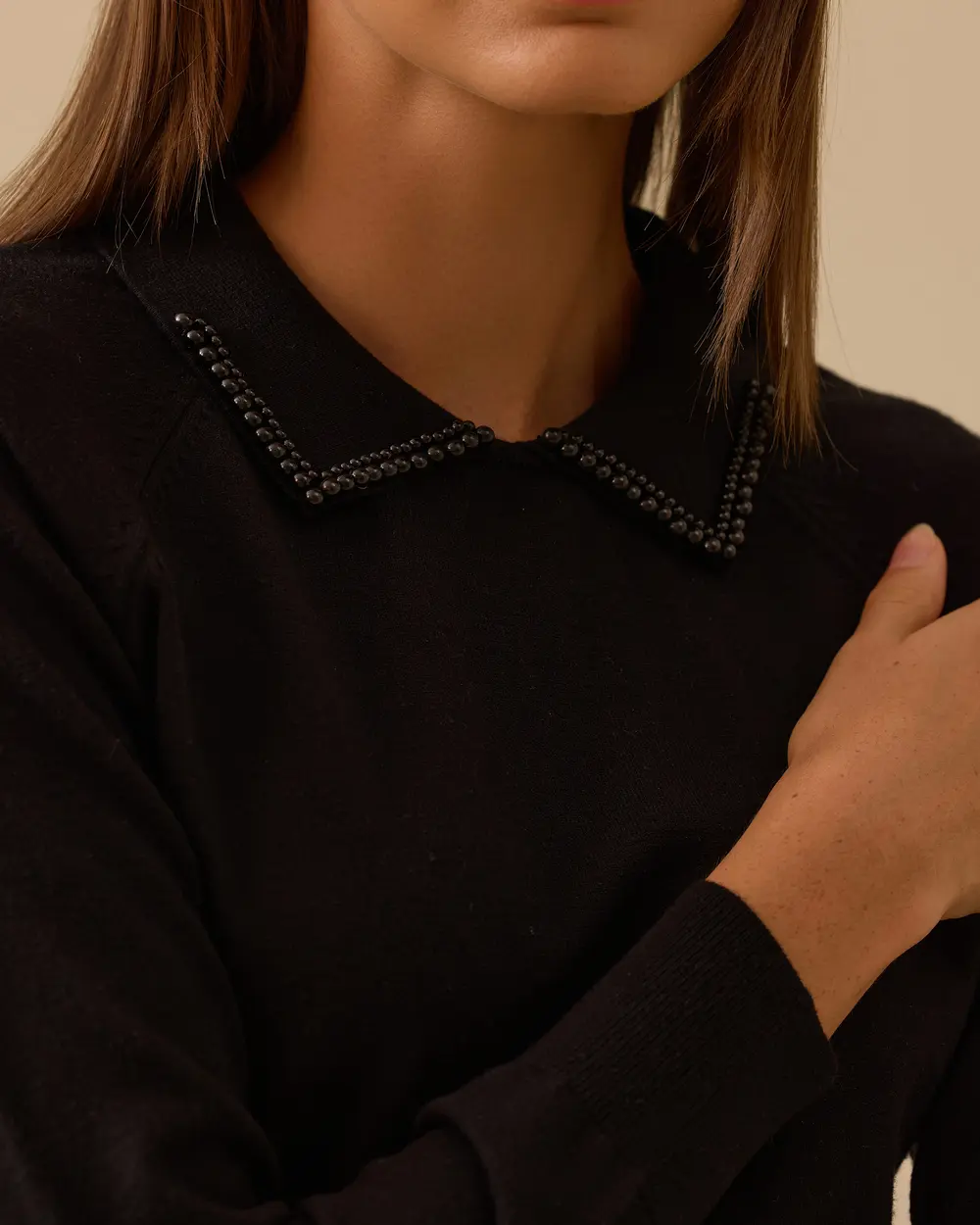 Bead Detailed Waist Length Sweater