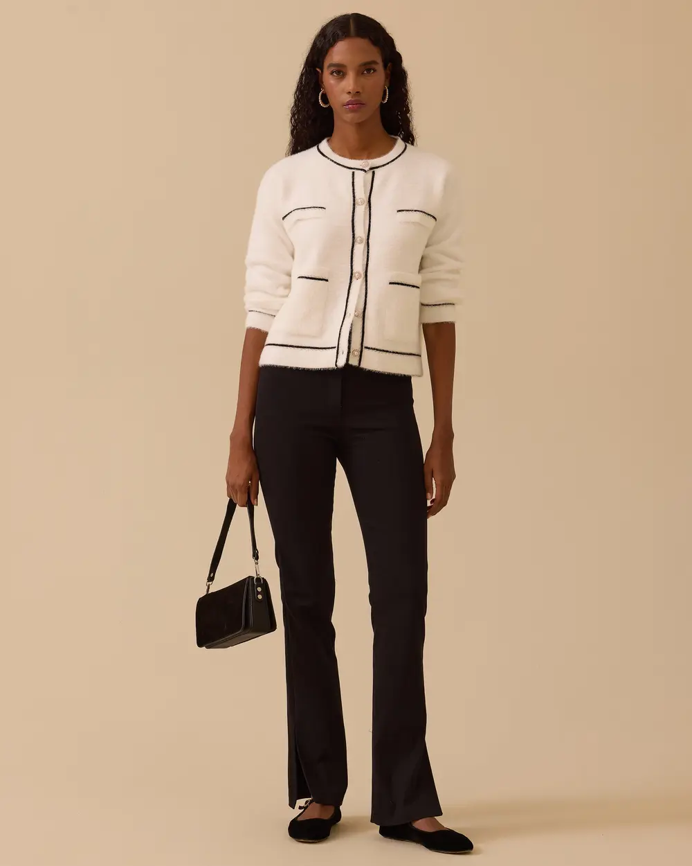 Düğmeli Biye Detaylı Triko Hırka