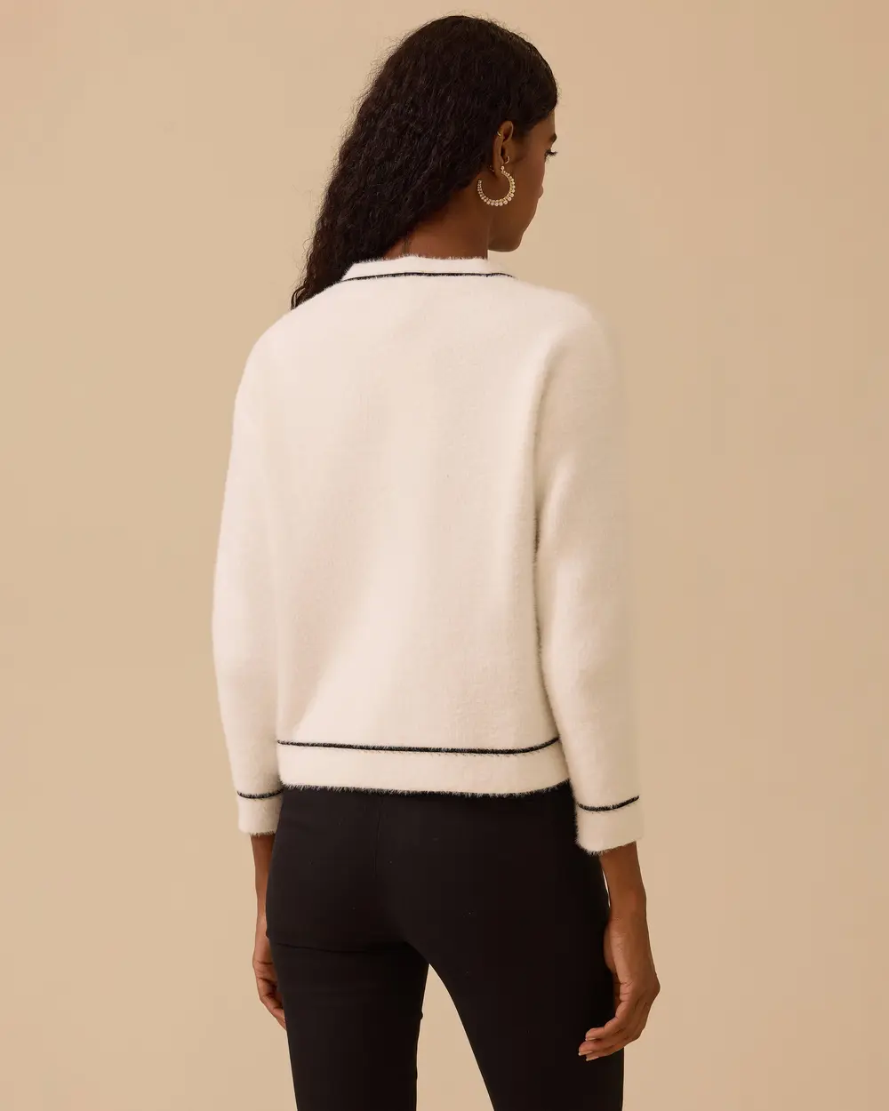 Düğmeli Biye Detaylı Triko Hırka