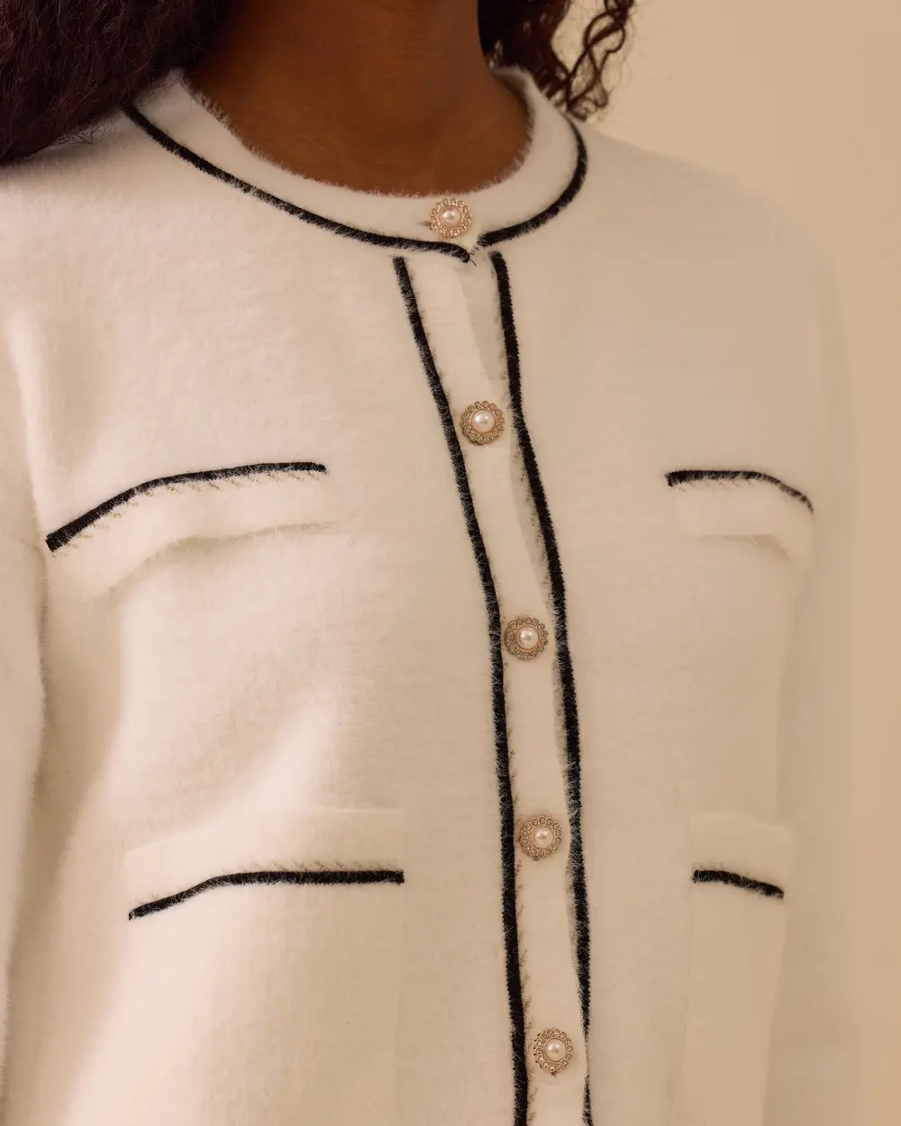 Düğmeli Biye Detaylı Triko Hırka