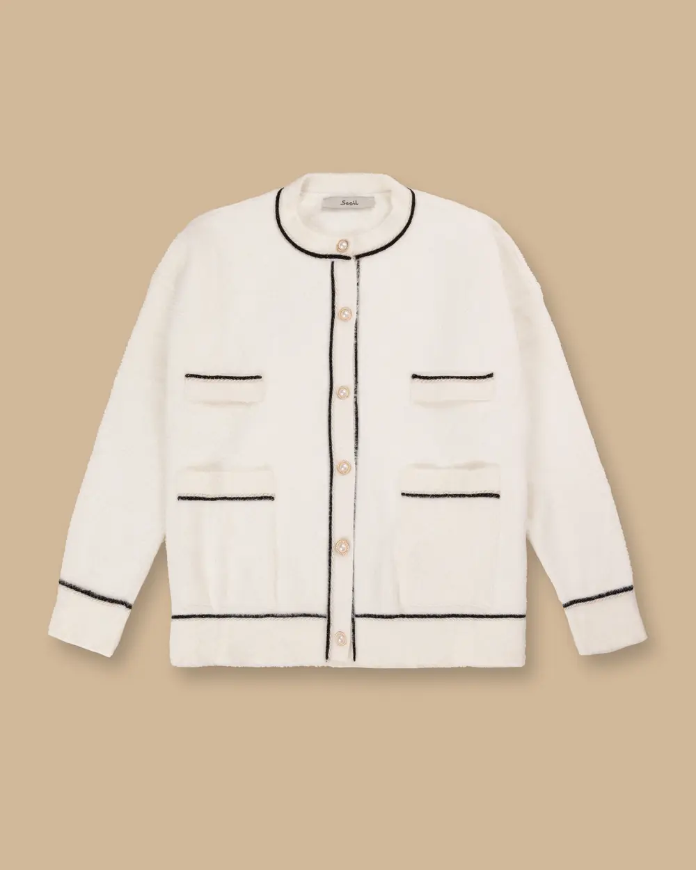 Knitwear Cardigan with Buttoned Piping Detail