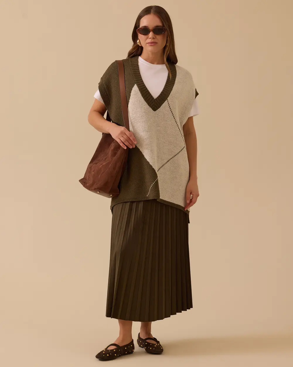 V Yaka Blok Geçişli Süveter