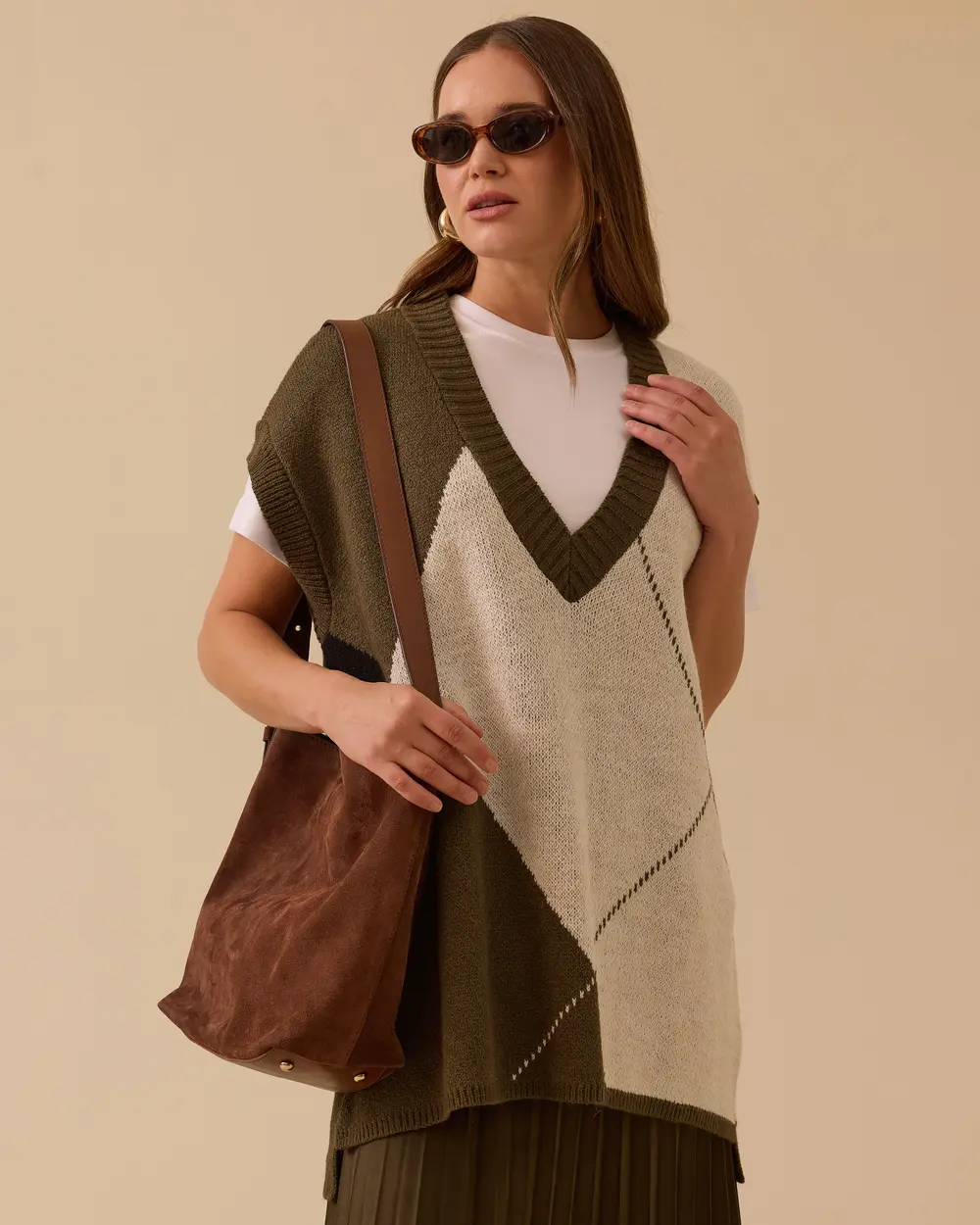 V Yaka Blok Geçişli Süveter