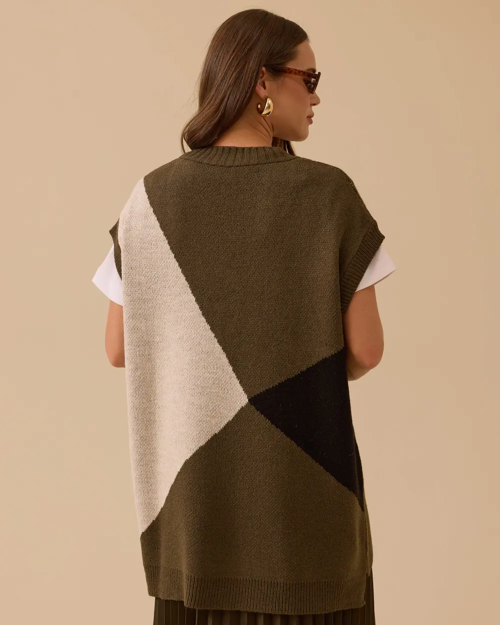 V Yaka Blok Geçişli Süveter