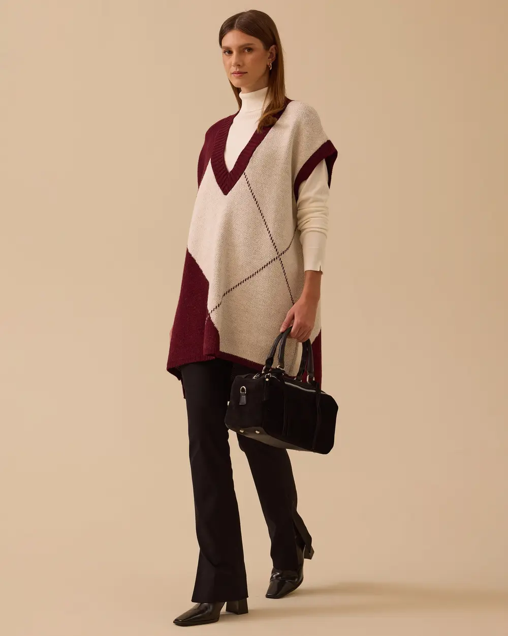 V Yaka Blok Geçişli Süveter