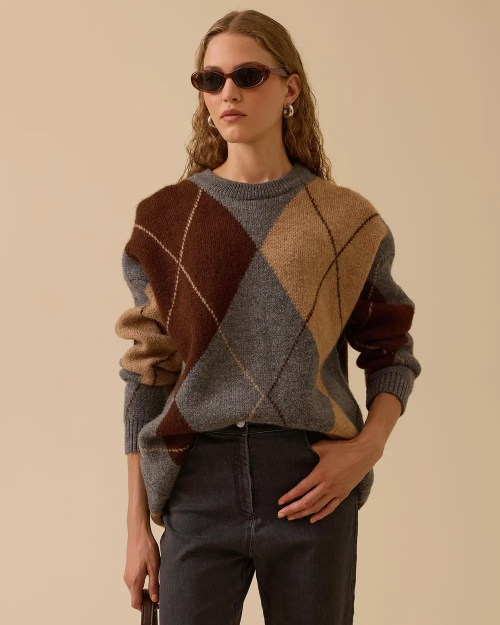 Baklava Desenli Oversize Kazak